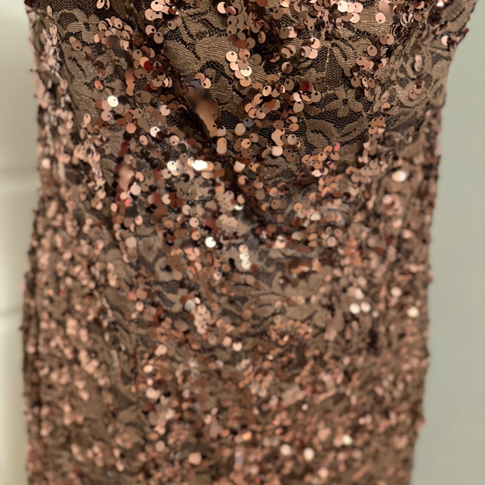 Adrianna Papell Women's Copper Sequin Off Shoulder Dress Size 14 EUC - Picture 6 of 11